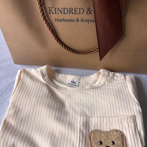 Newborn Baby Bear Ribbed Two-Piece and Matching Socks
