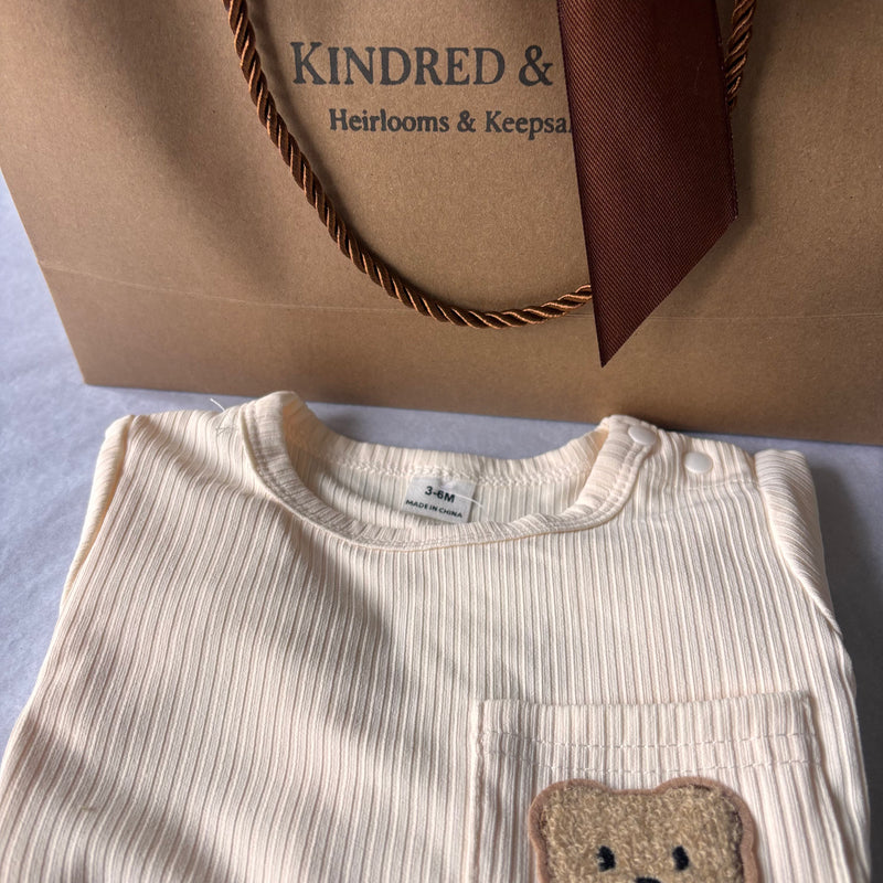 Newborn Baby Bear Ribbed Two-Piece and Matching Socks
