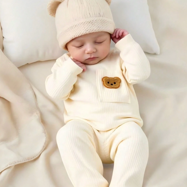 Newborn Baby Bear Ribbed Two-Piece and Matching Socks