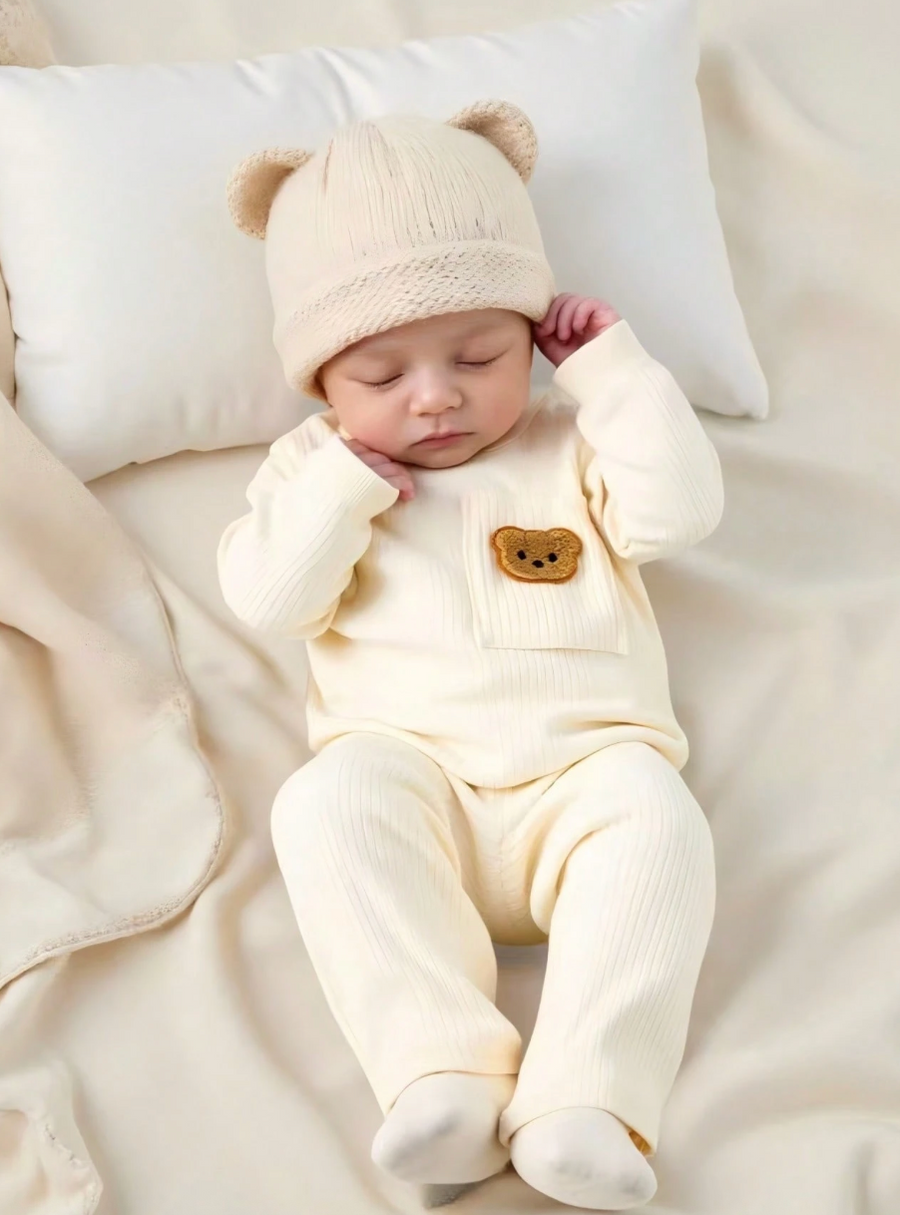 Newborn Baby Bear Ribbed Two-Piece and Matching Socks