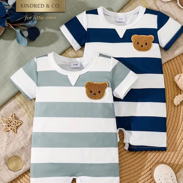 Cuddly Bear Striped Rompers