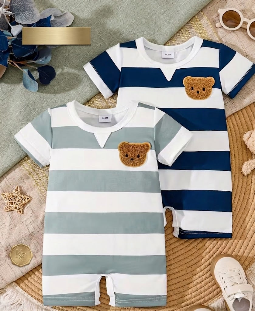 Cuddly Bear Striped Rompers